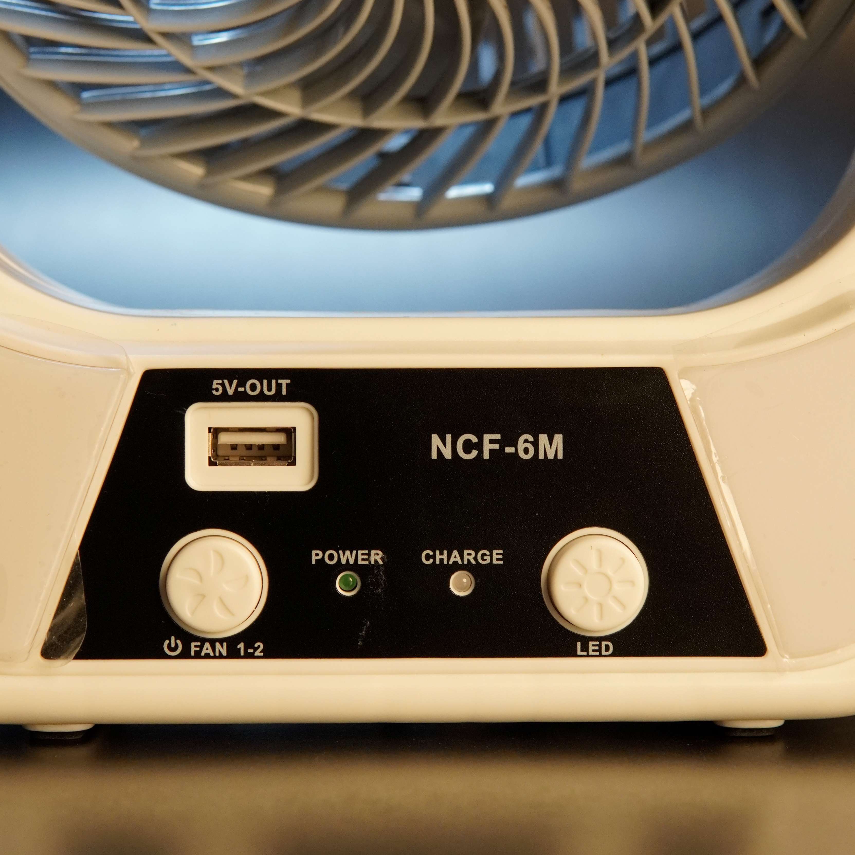 Novena NCF-6M 6" USB Rechargeable Mini Fan with 26-LED Night Light – 3000mAh Battery, High/Low Speed, Type-C & Solar Charging, 5V USB Output