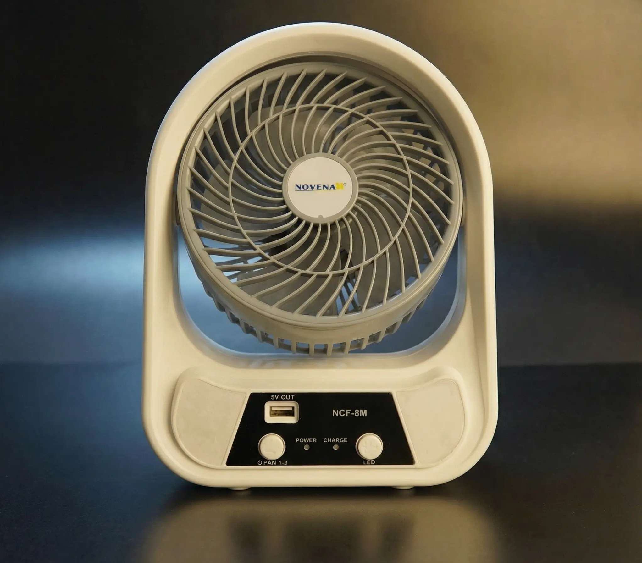 Novena NCF-8M 8" USB Rechargeable Mini Fan with 26-Piece LED Night Light, 4500mAh Battery, High/Low Speed & Portable Handle