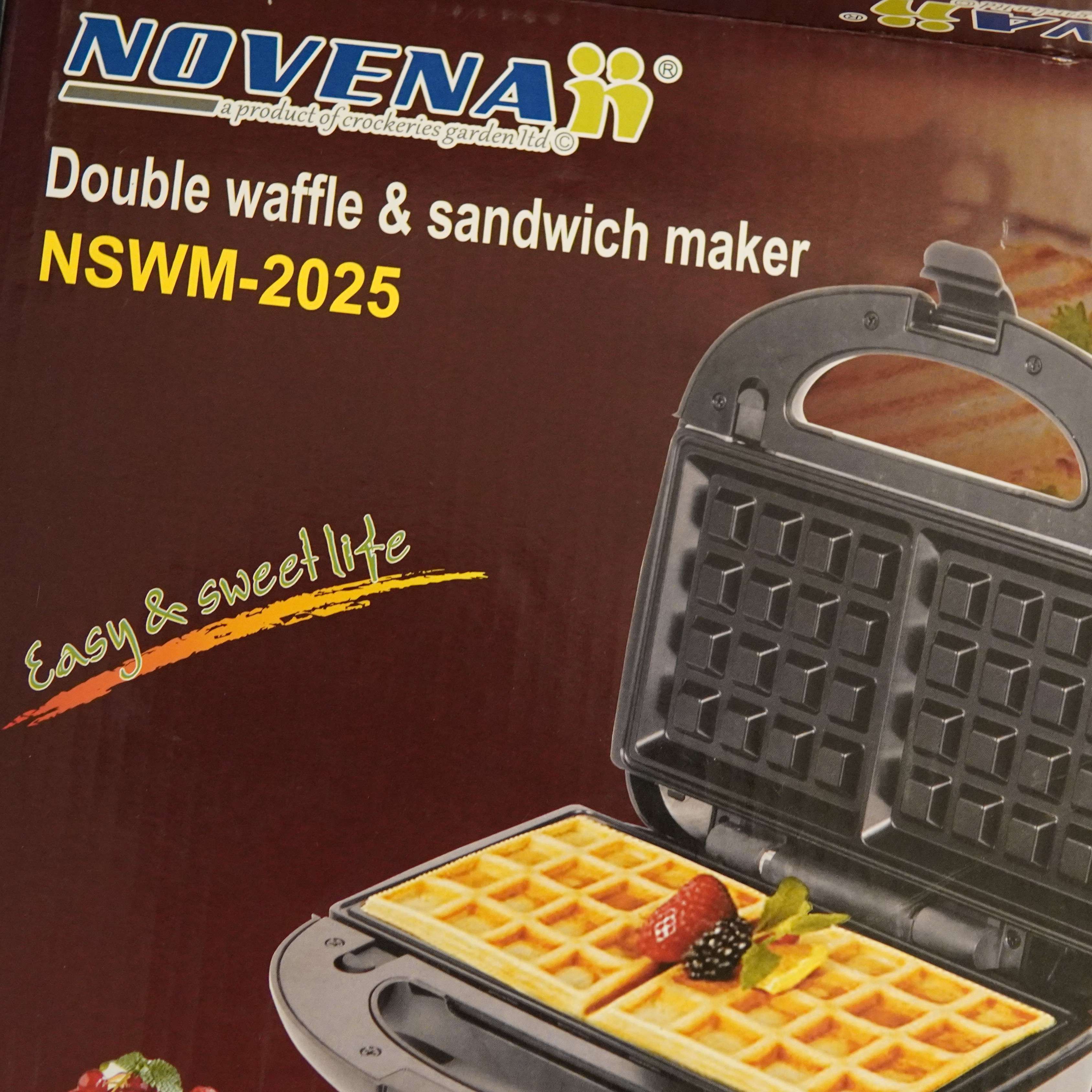 Novena NSWM-2025 Double Waffle & Sandwich Maker – 850W, 2-in-1 Family Fun Machine with Non-Stick Interchangeable Plates