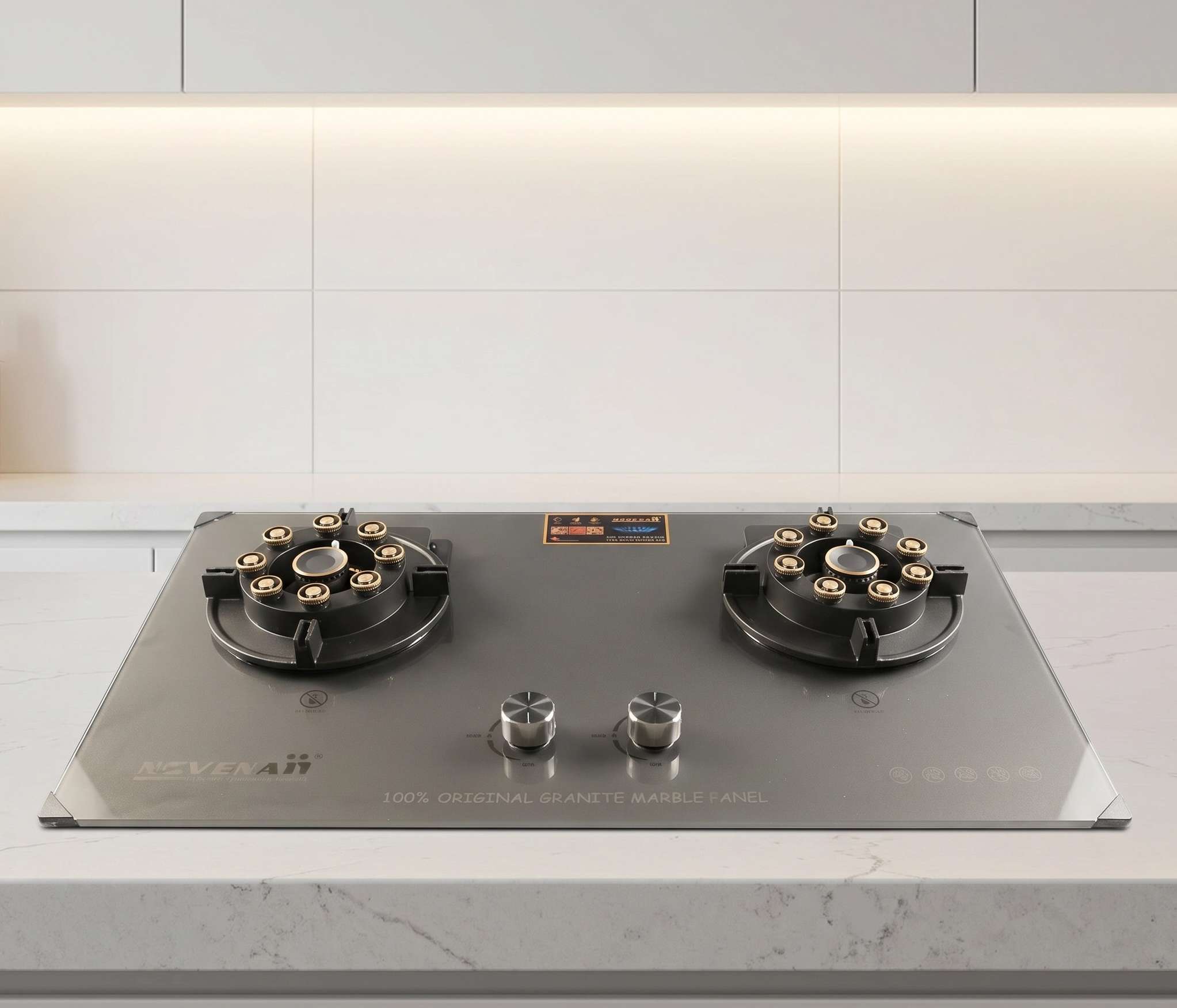 NOVENA NGB-4202F Built-in Gas Stove - 2 Burner with Auto Ignition & Nano Marble Panel