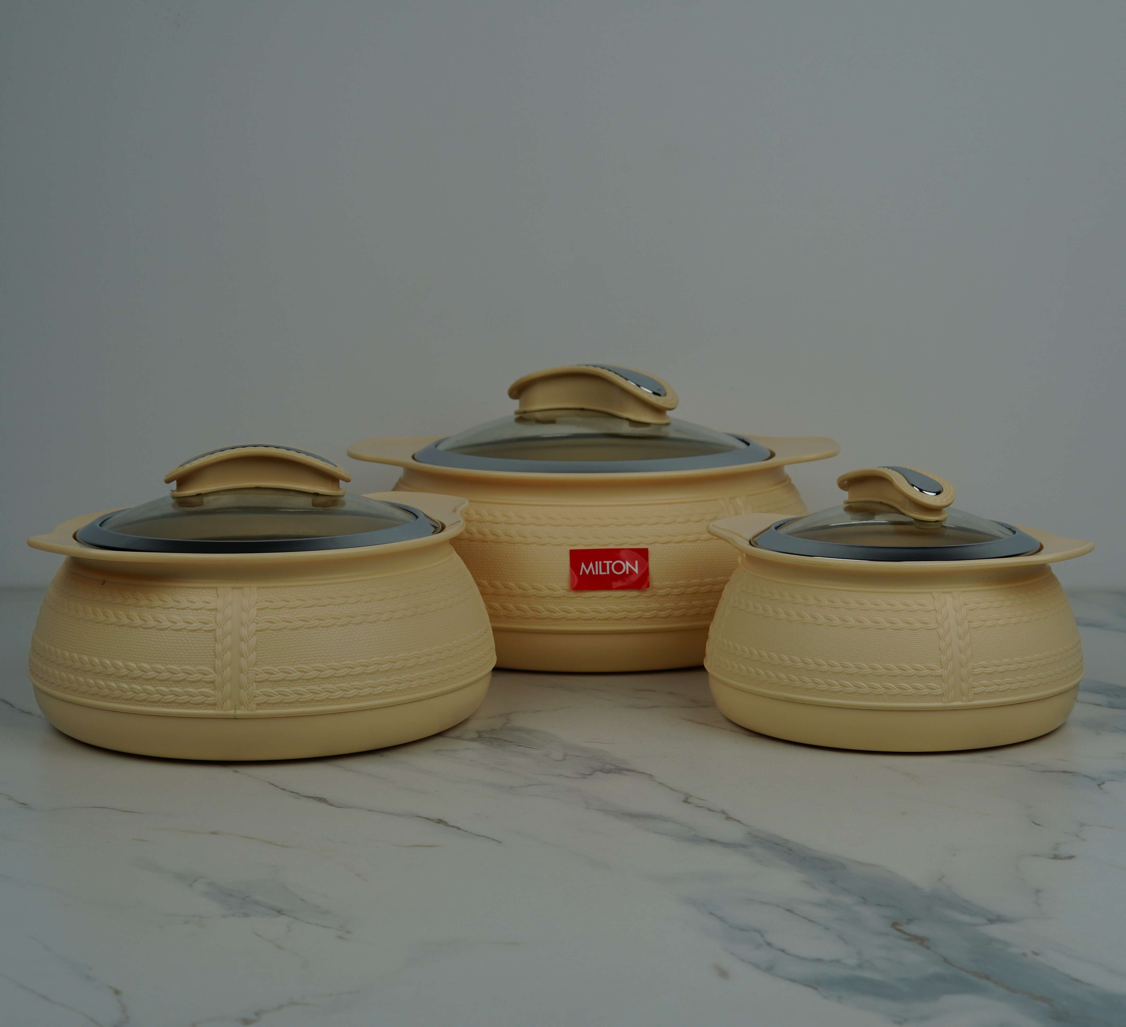 MILTON WEAVE Thermoware Insulated Casserole Set - 3 Piece (1000ml/1500ml/2500ml) | 6 Hour Hot & Cold | Steel Liner