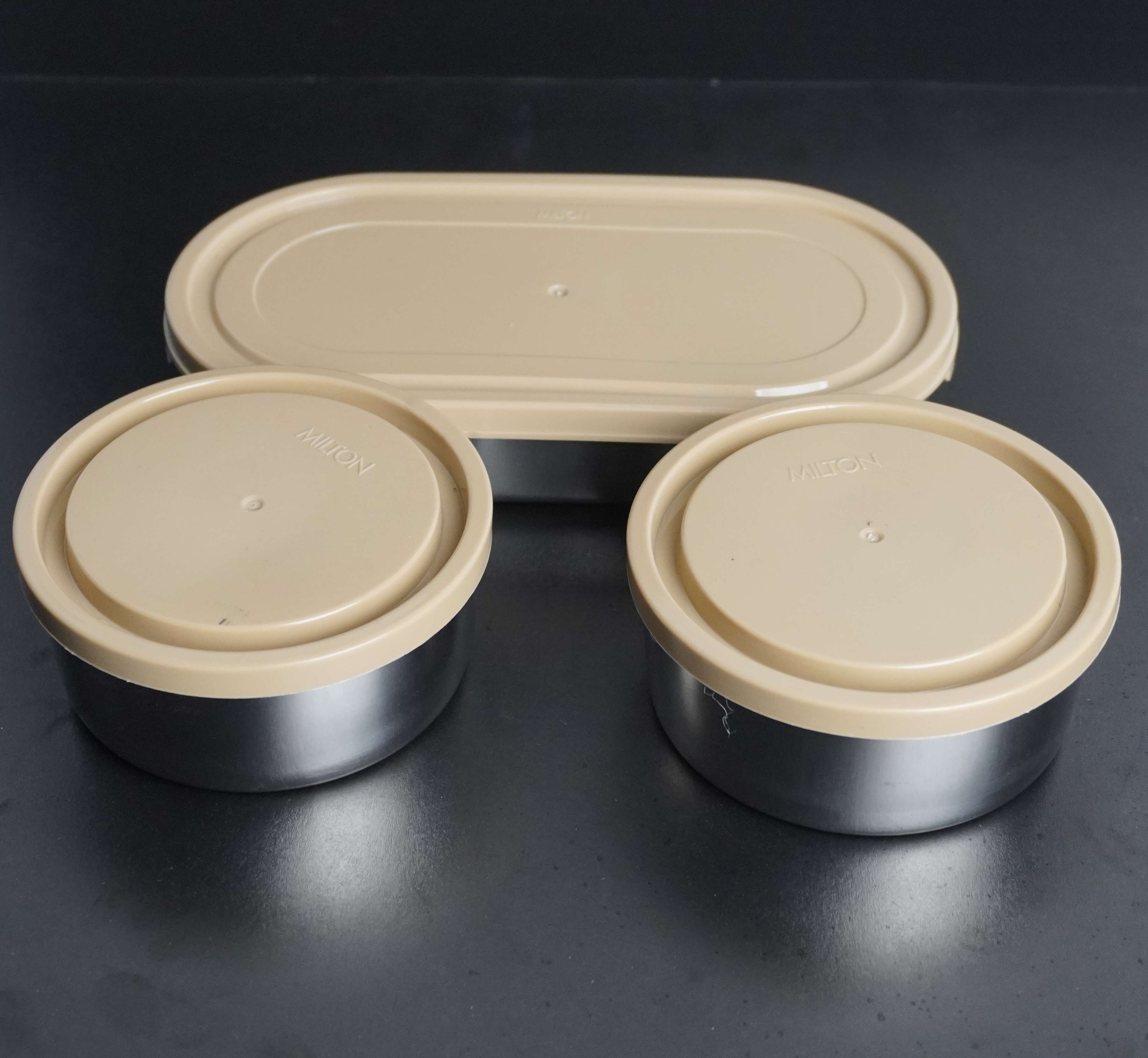 Milton Corporate Lunch Steel Softline Tiffin – 3-Piece Insulated Stainless Steel Set