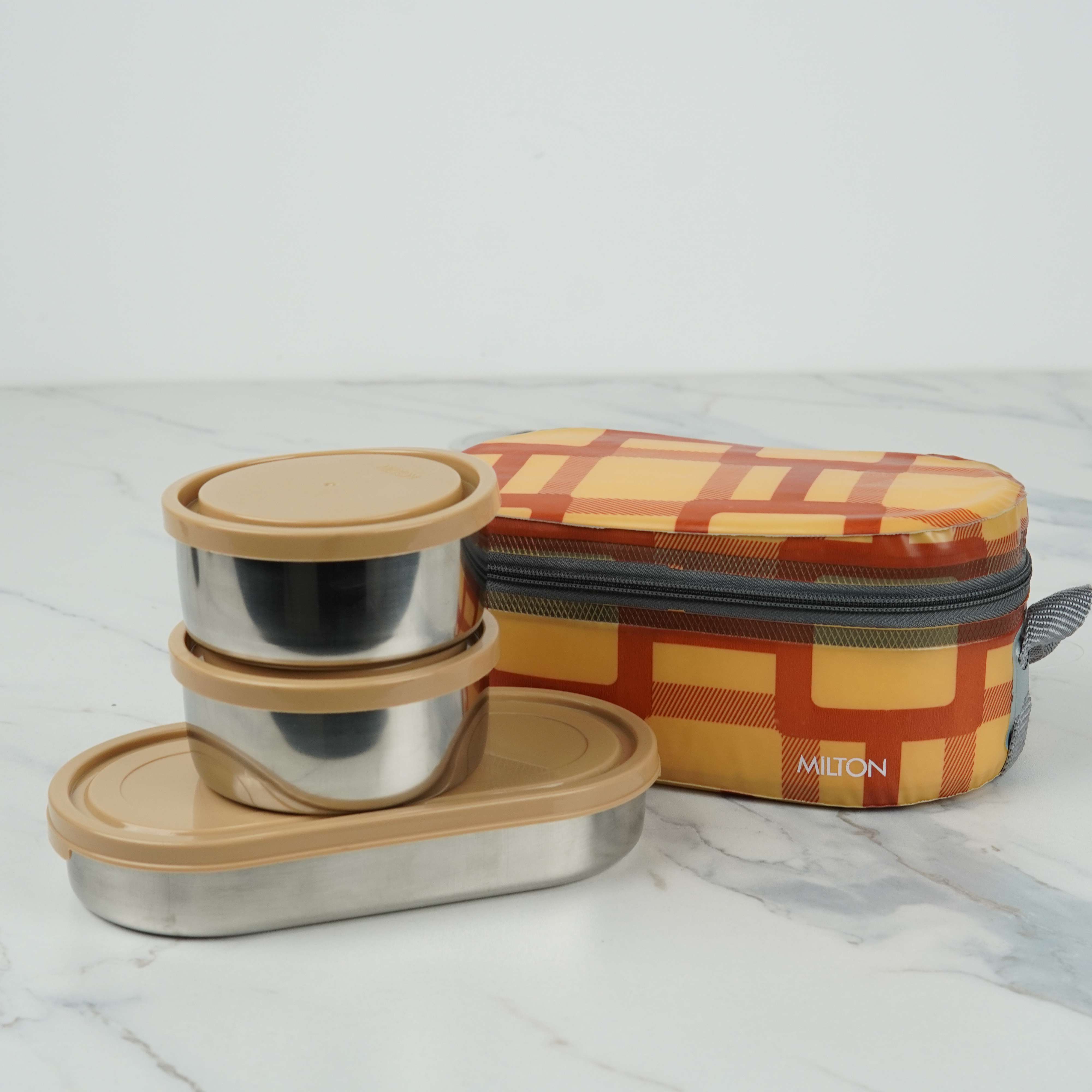 Milton Corporate Lunch Steel Softline Tiffin – 3-Piece Insulated Stainless Steel Set
