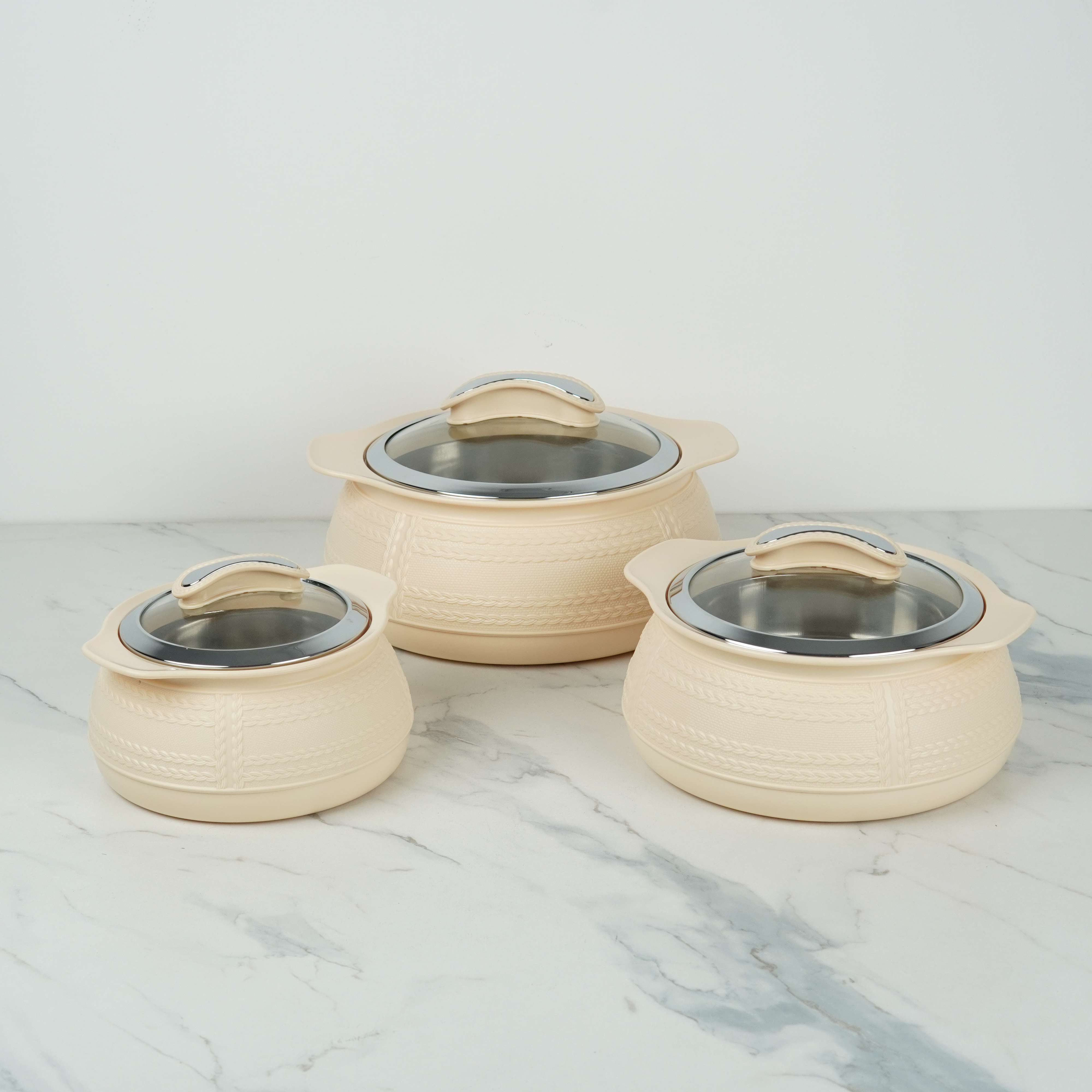 MILTON WEAVE Thermoware Insulated Casserole Set - 3 Piece (1000ml/1500ml/2500ml) | 6 Hour Hot & Cold | Steel Liner