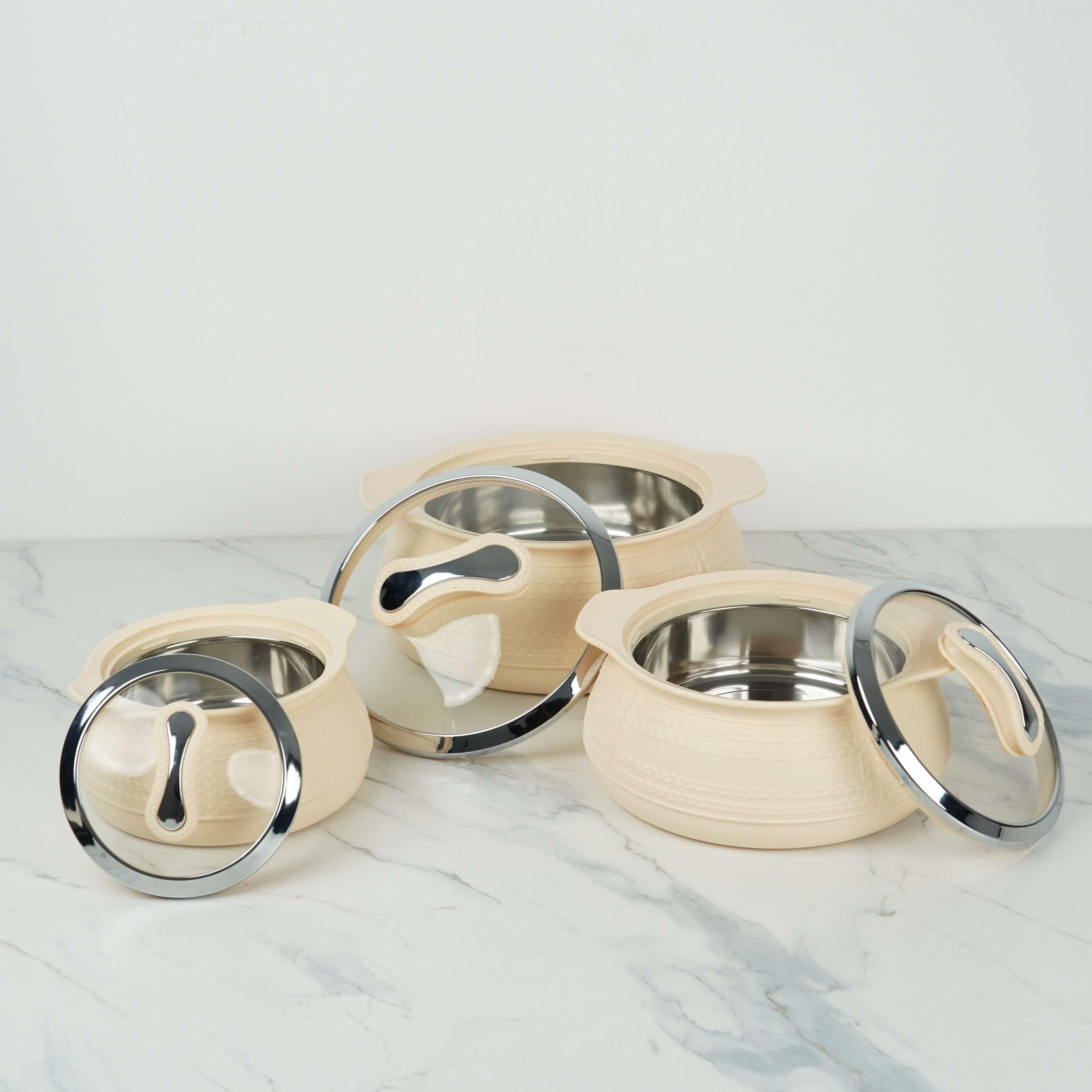 MILTON WEAVE Thermoware Insulated Casserole Set - 3 Piece (1000ml/1500ml/2500ml) | 6 Hour Hot & Cold | Steel Liner