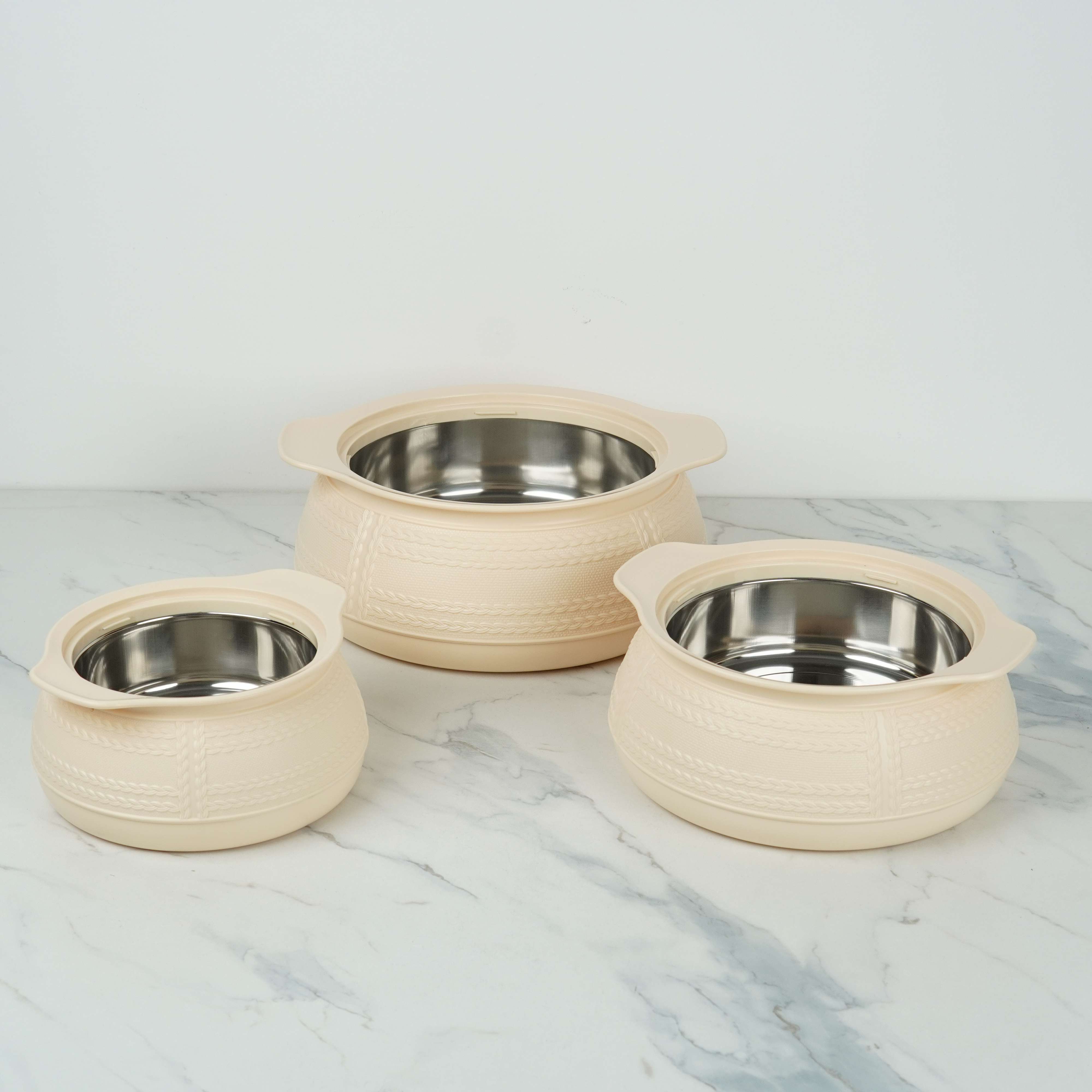 MILTON WEAVE Thermoware Insulated Casserole Set - 3 Piece (1000ml/1500ml/2500ml) | 6 Hour Hot & Cold | Steel Liner