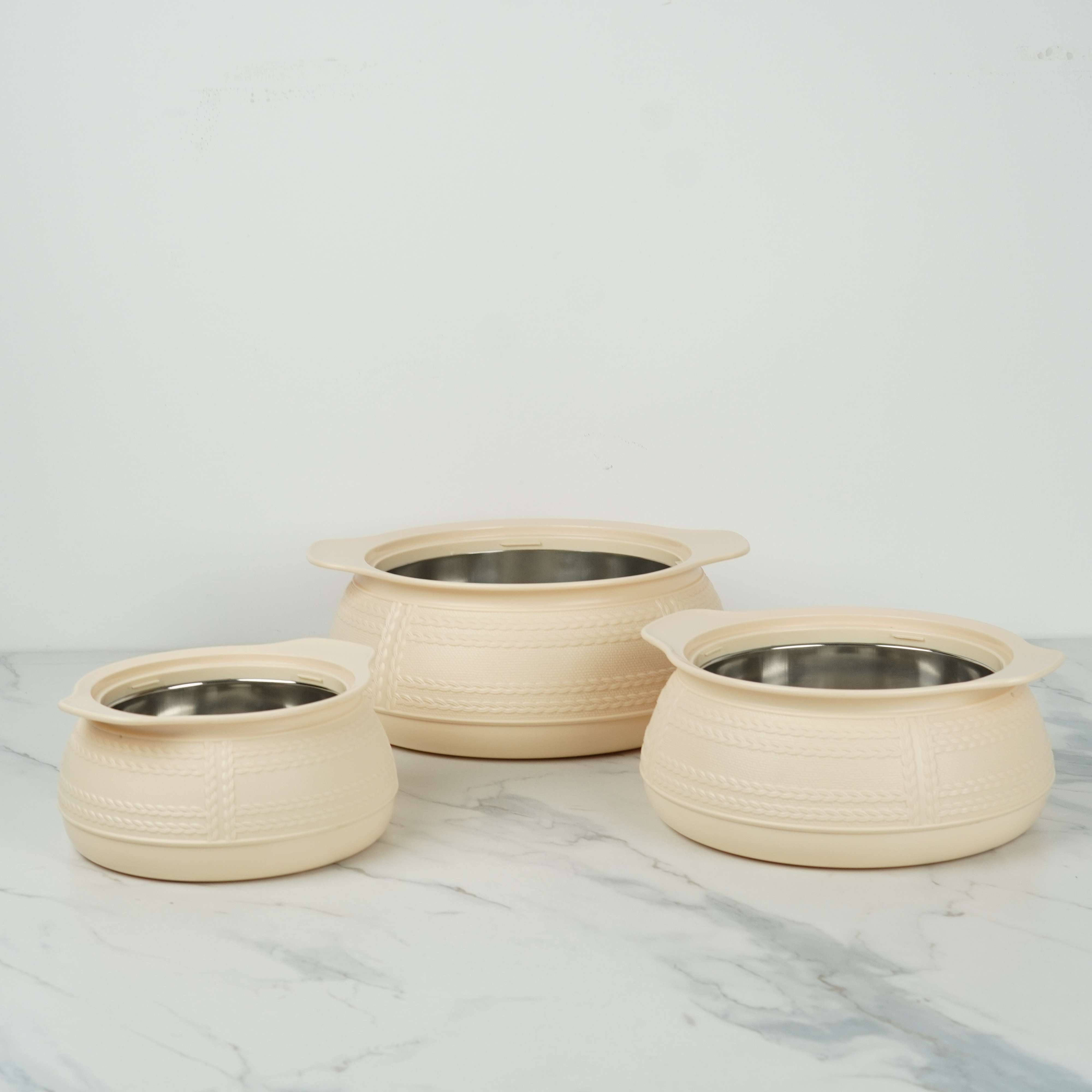 MILTON WEAVE Thermoware Insulated Casserole Set - 3 Piece (1000ml/1500ml/2500ml) | 6 Hour Hot & Cold | Steel Liner