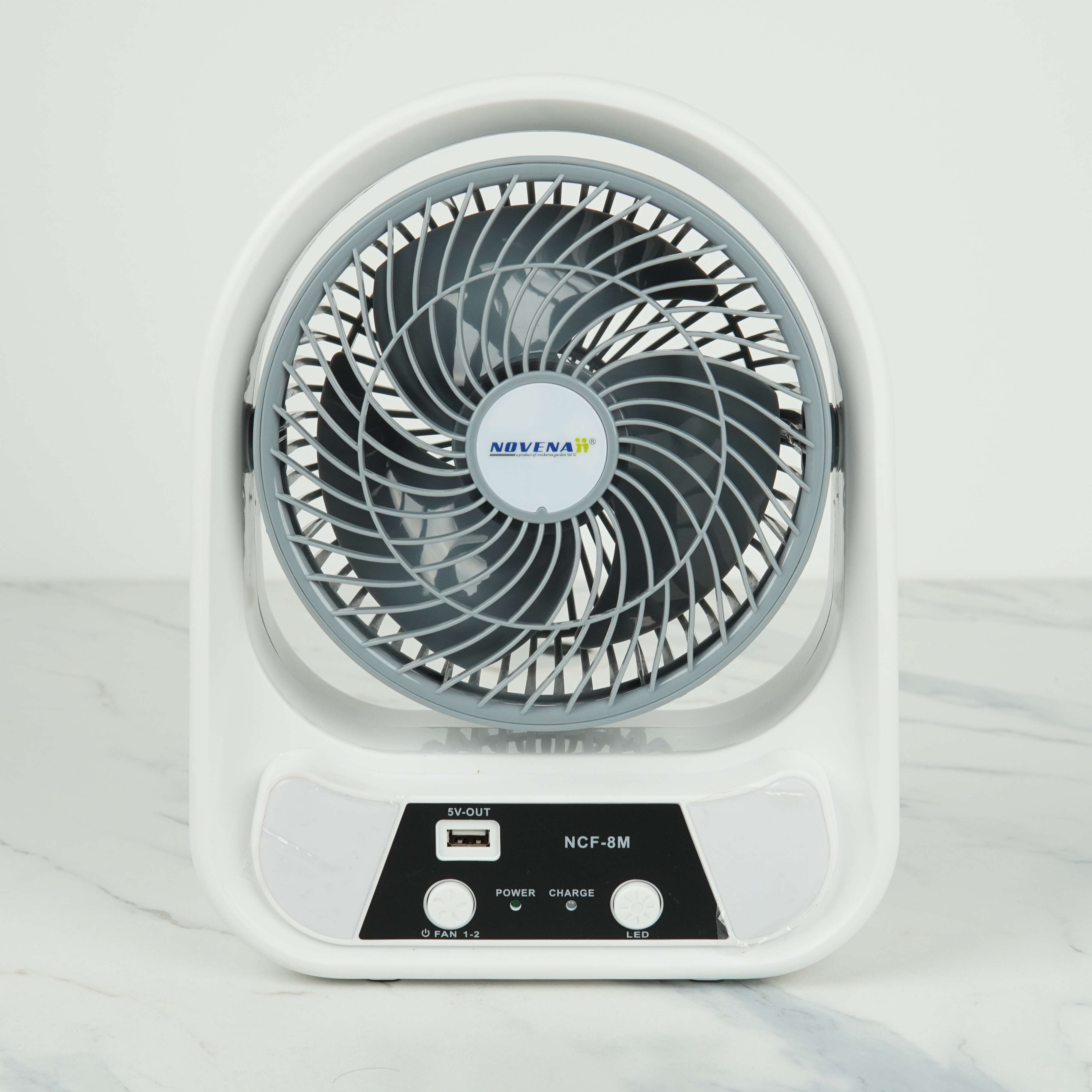 Novena NCF-8M 8" USB Rechargeable Mini Fan with 26-Piece LED Night Light, 4500mAh Battery, High/Low Speed & Portable Handle