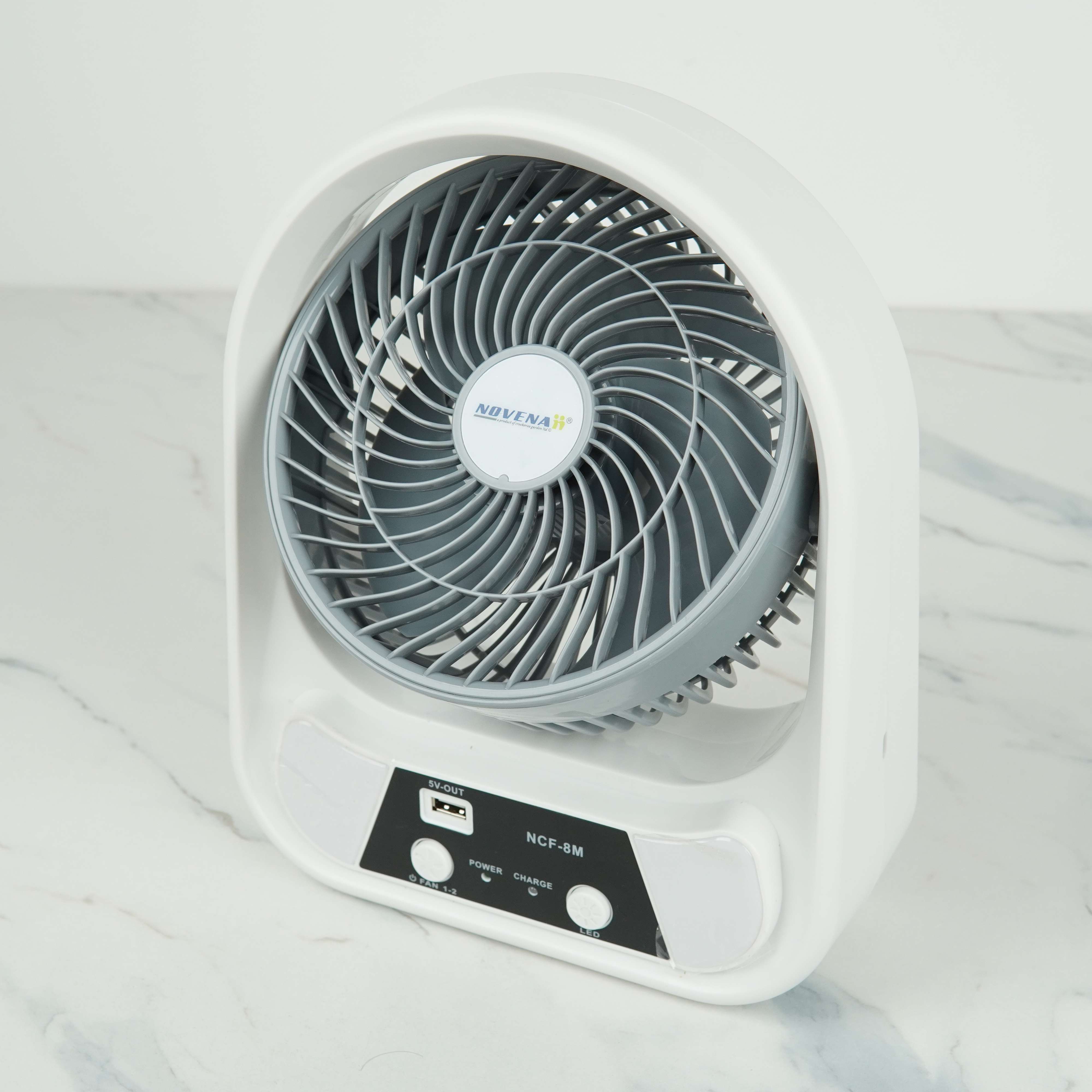 Novena NCF-8M 8" USB Rechargeable Mini Fan with 26-Piece LED Night Light, 4500mAh Battery, High/Low Speed & Portable Handle