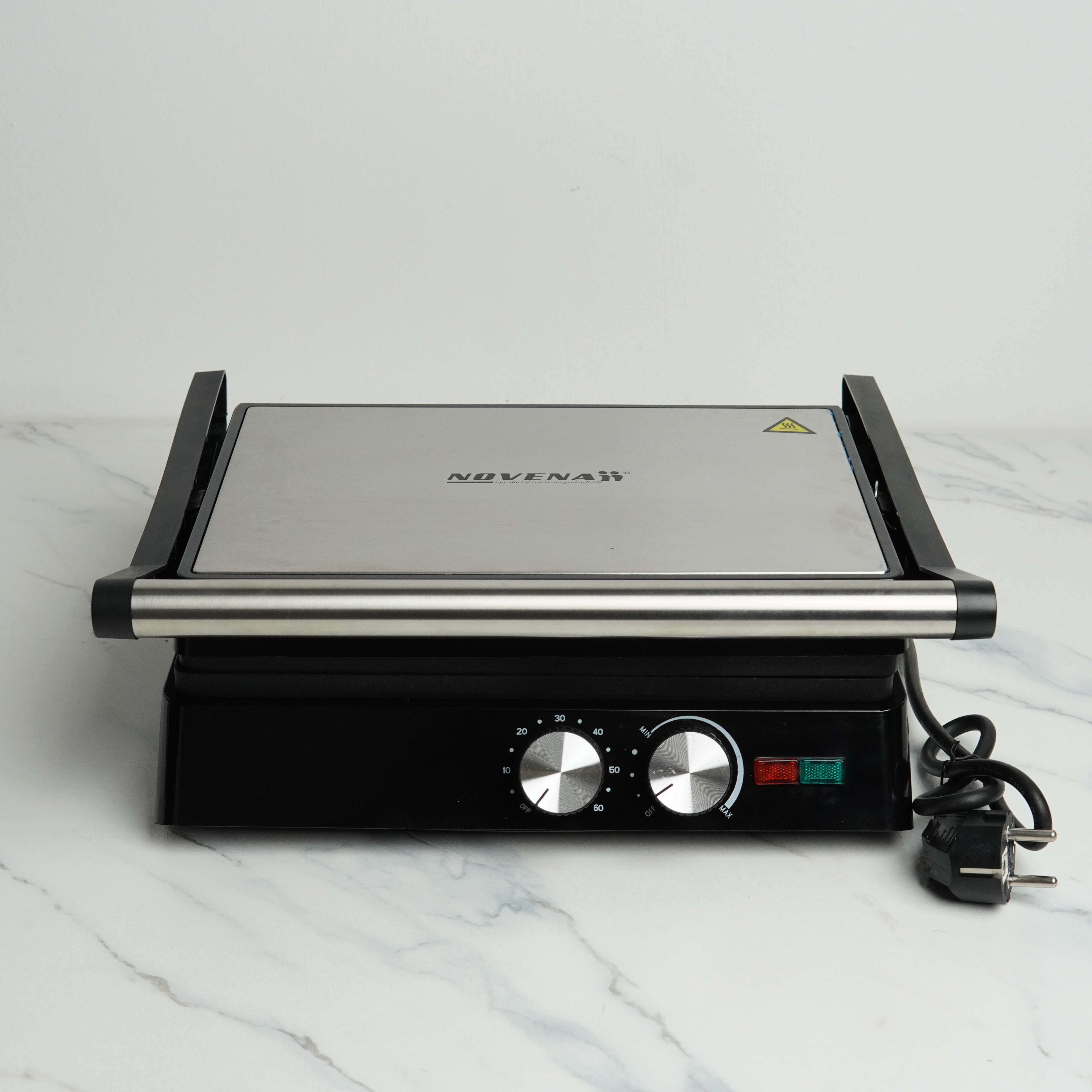 Novena NGM-1875 Electric Contact Grill & Sandwich Press – 1800W, 3-in-1 Cooking (Contact / Press / Open Grill)