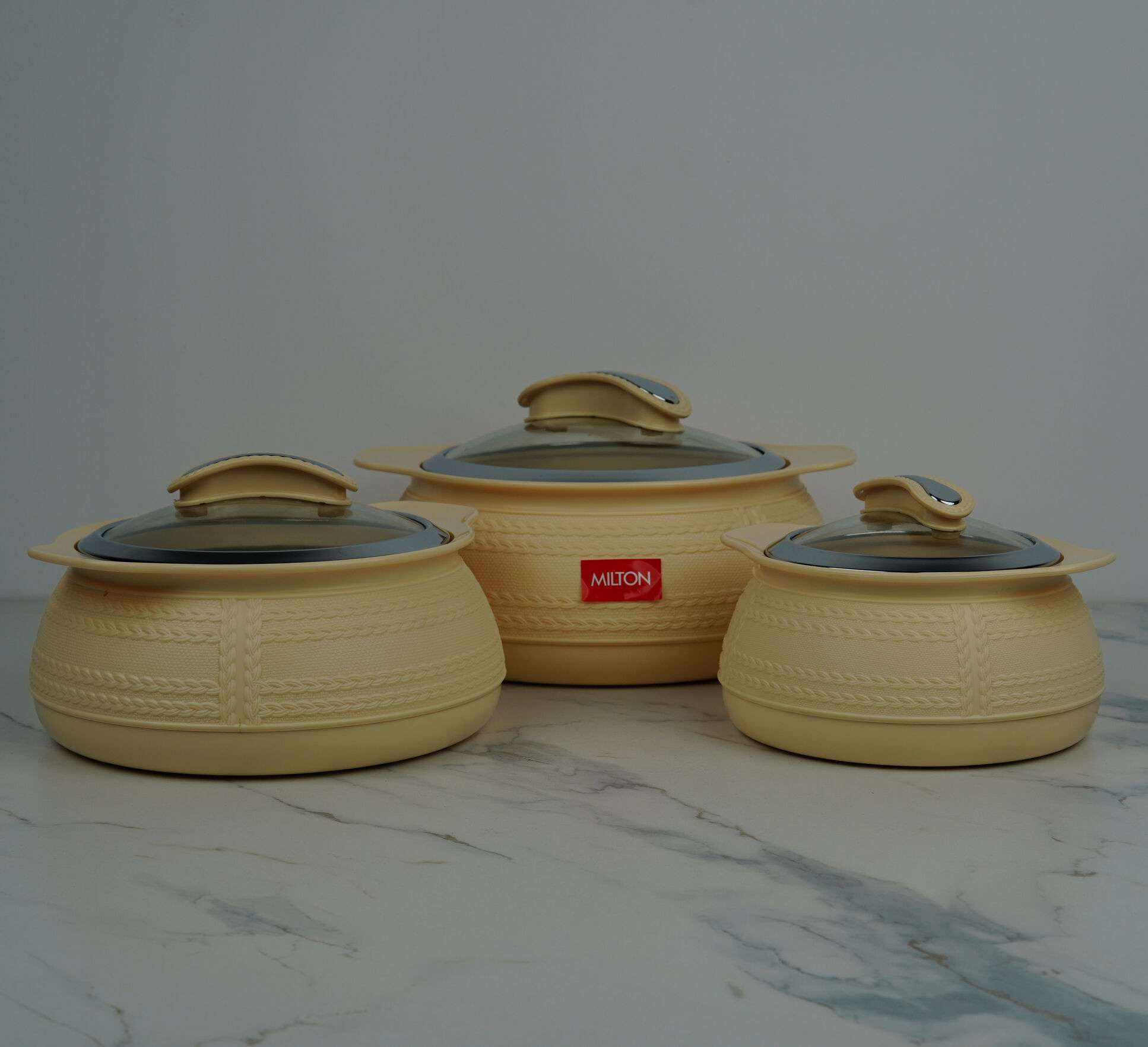 MILTON WEAVE Thermoware Insulated Casserole Set - 3 Piece (1000ml/1500ml/2500ml) | 6 Hour Hot & Cold | Steel Liner