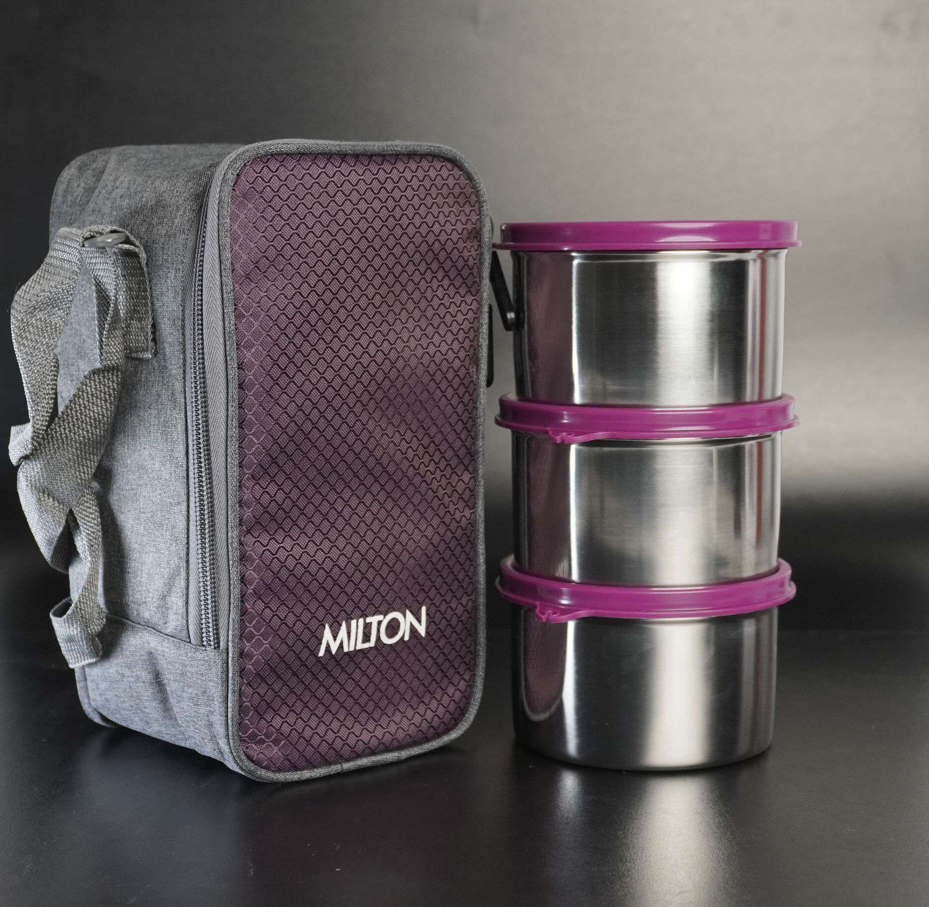 Milton Stack Pack 3 Steel Softline Tiffin – 3-Piece Insulated Lunch Box Set