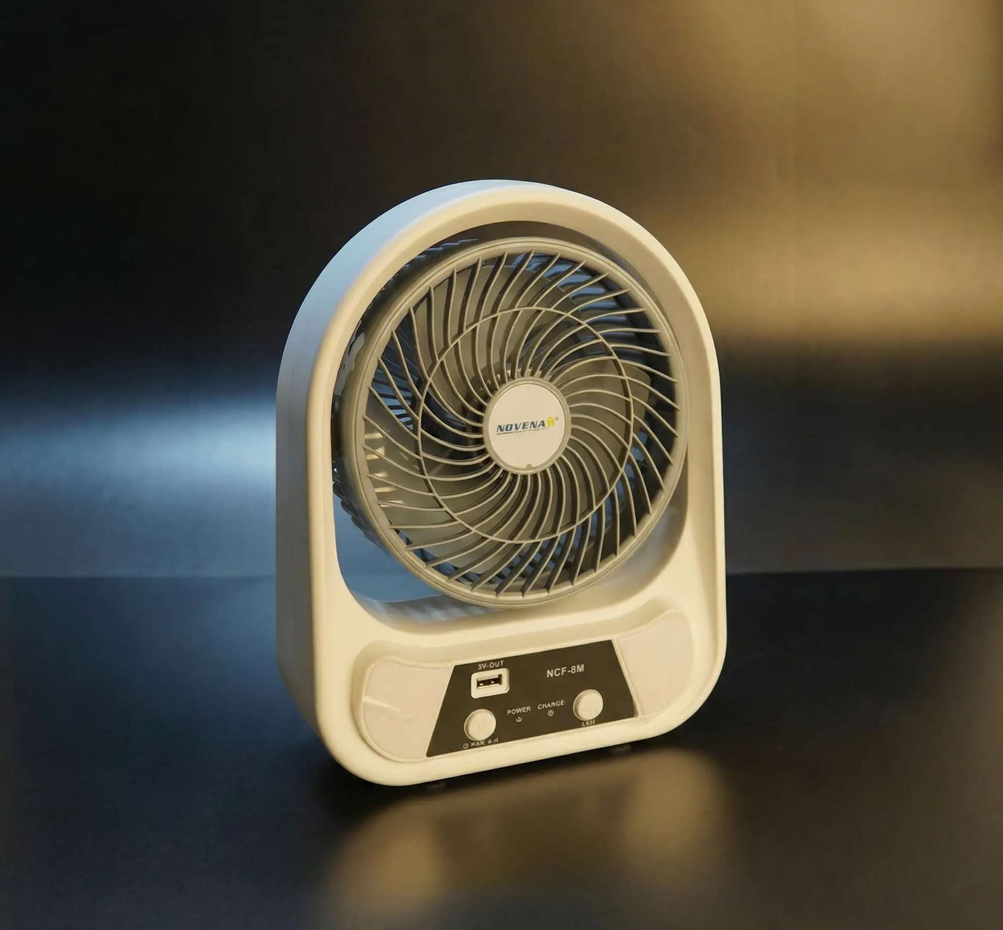 Novena NCF-8M 8" USB Rechargeable Mini Fan with 26-Piece LED Night Light, 4500mAh Battery, High/Low Speed & Portable Handle