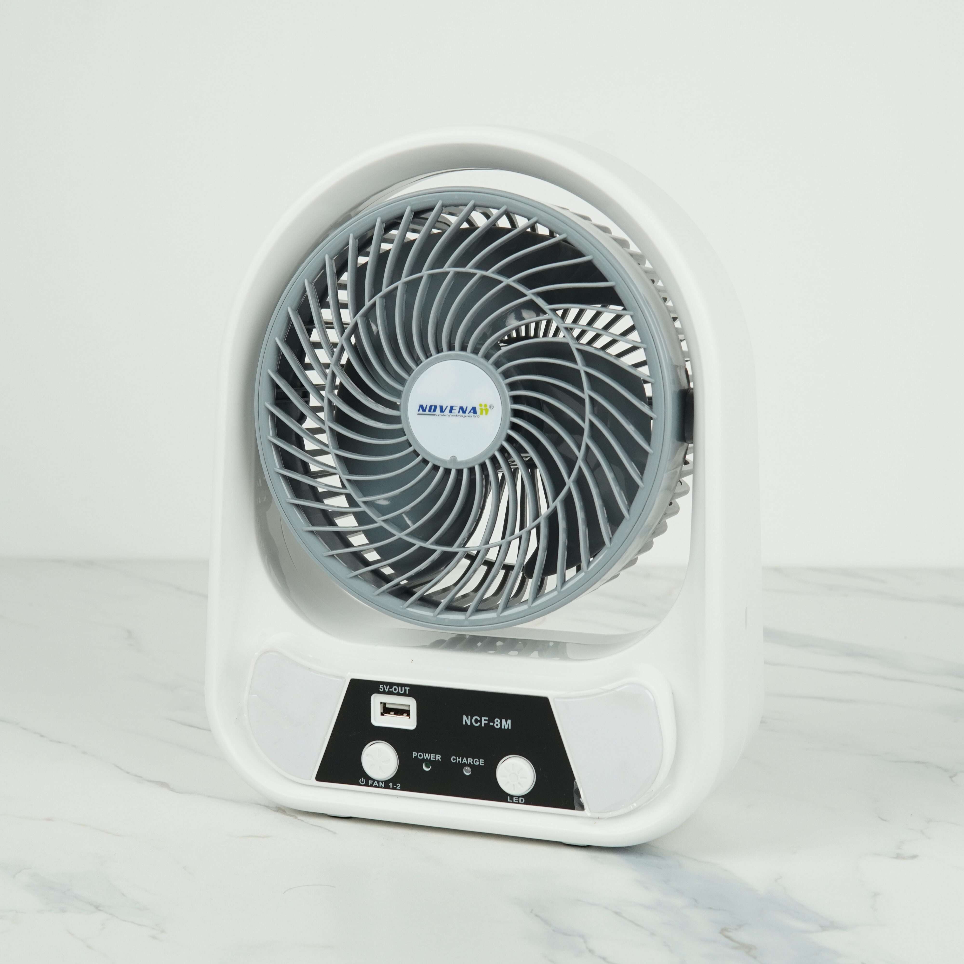 Novena NCF-8M 8" USB Rechargeable Mini Fan with 26-Piece LED Night Light, 4500mAh Battery, High/Low Speed & Portable Handle