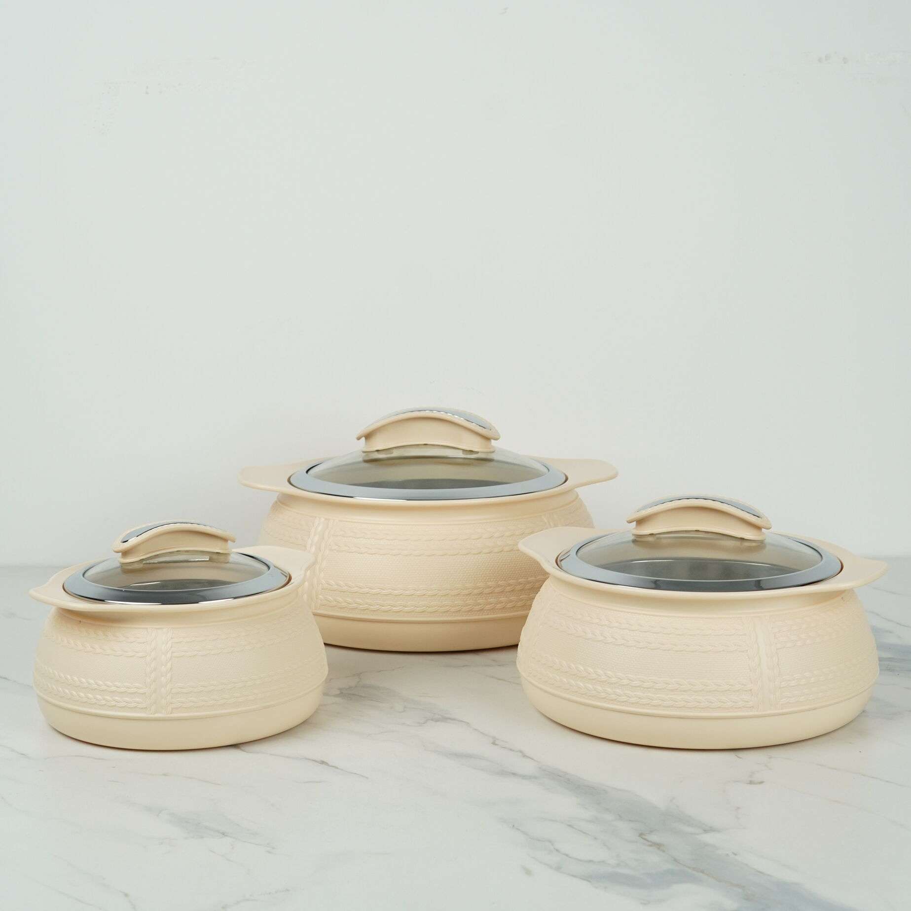 MILTON WEAVE Thermoware Insulated Casserole Set - 3 Piece (1000ml/1500ml/2500ml) | 6 Hour Hot & Cold | Steel Liner