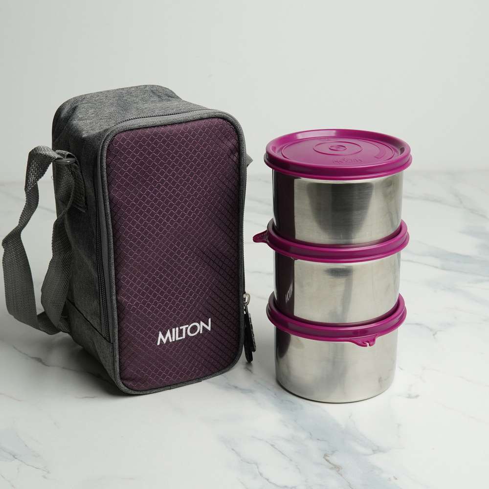 Milton Stack Pack 3 Steel Softline Tiffin – 3-Piece Insulated Lunch Box Set