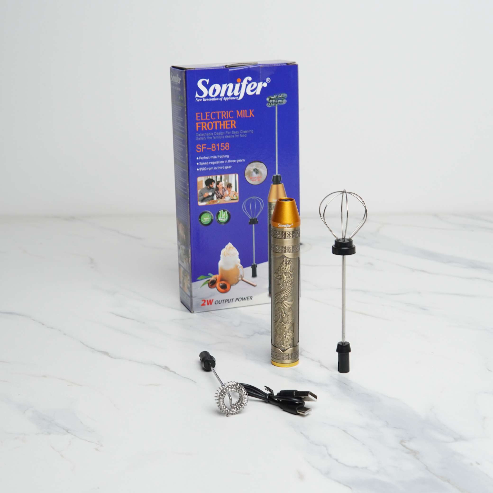 Sonifer Coffee & Milk Foamer plus Egg Bitter (2 in 1) – Rechargeable 1200mAh Battery 8500rpm Motor