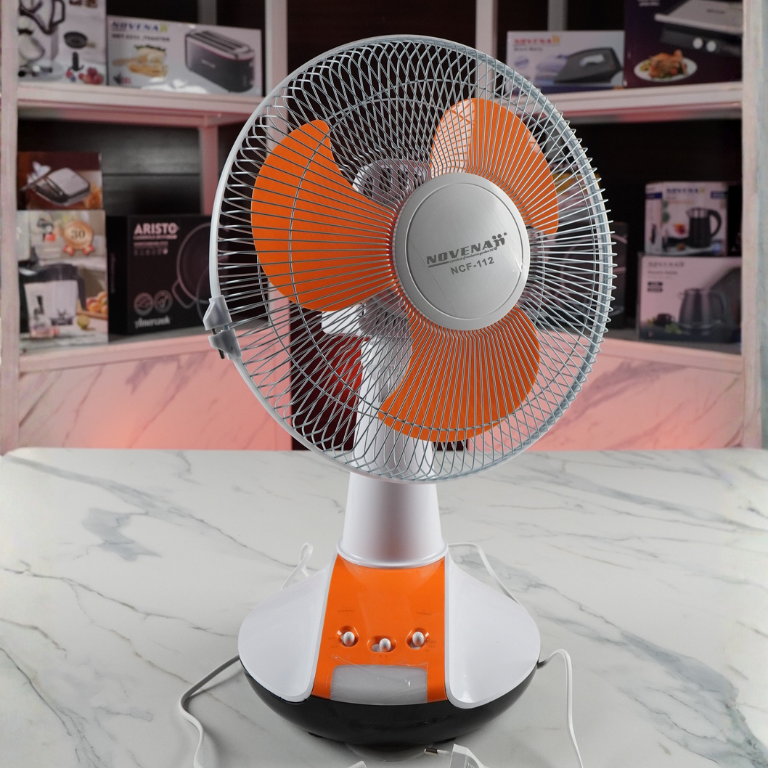 Novena Defender 12-Inch Rechargeable Table Fan (NCF-112) – 3-Speed Control, 8 LED Night Light, and Up to 21 Hours Working Time